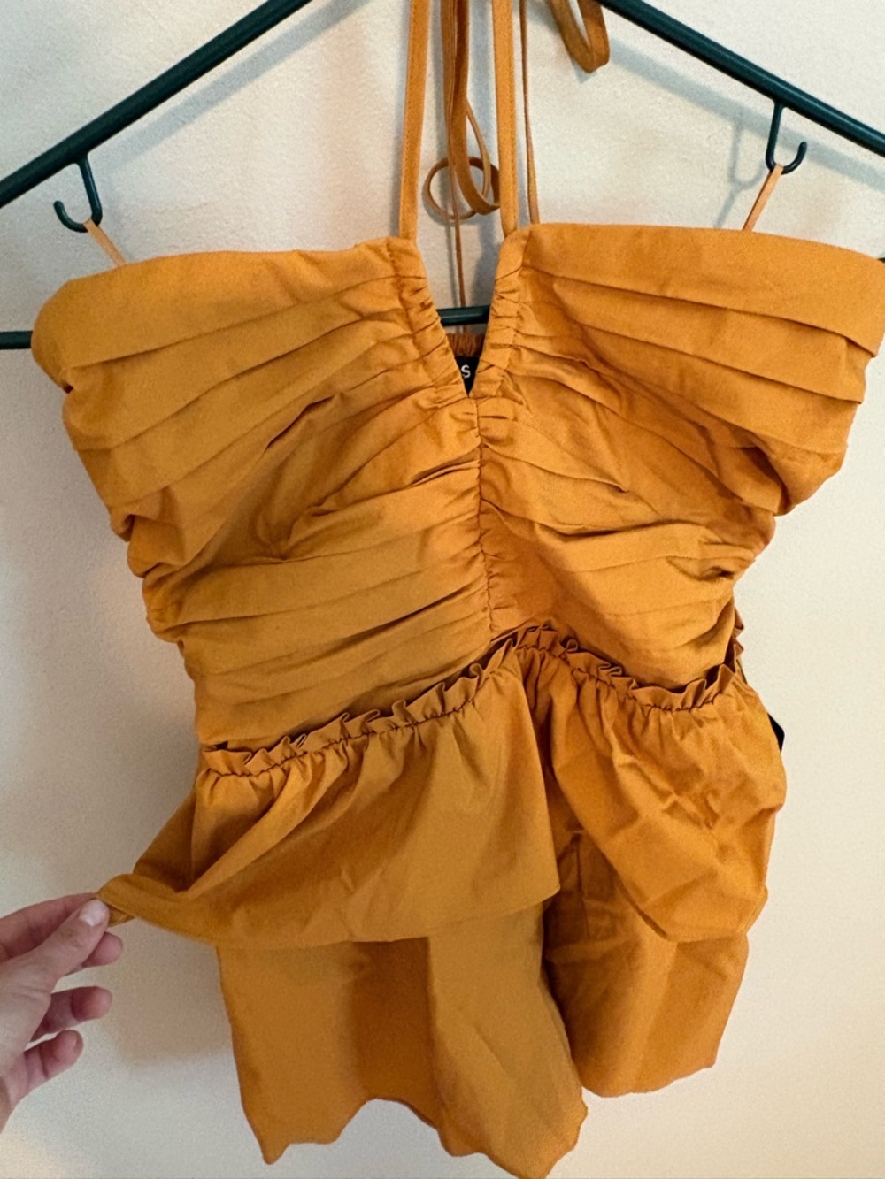 Express Mustard Yellow Ruffled Halter Romper - Picture 6 of 7